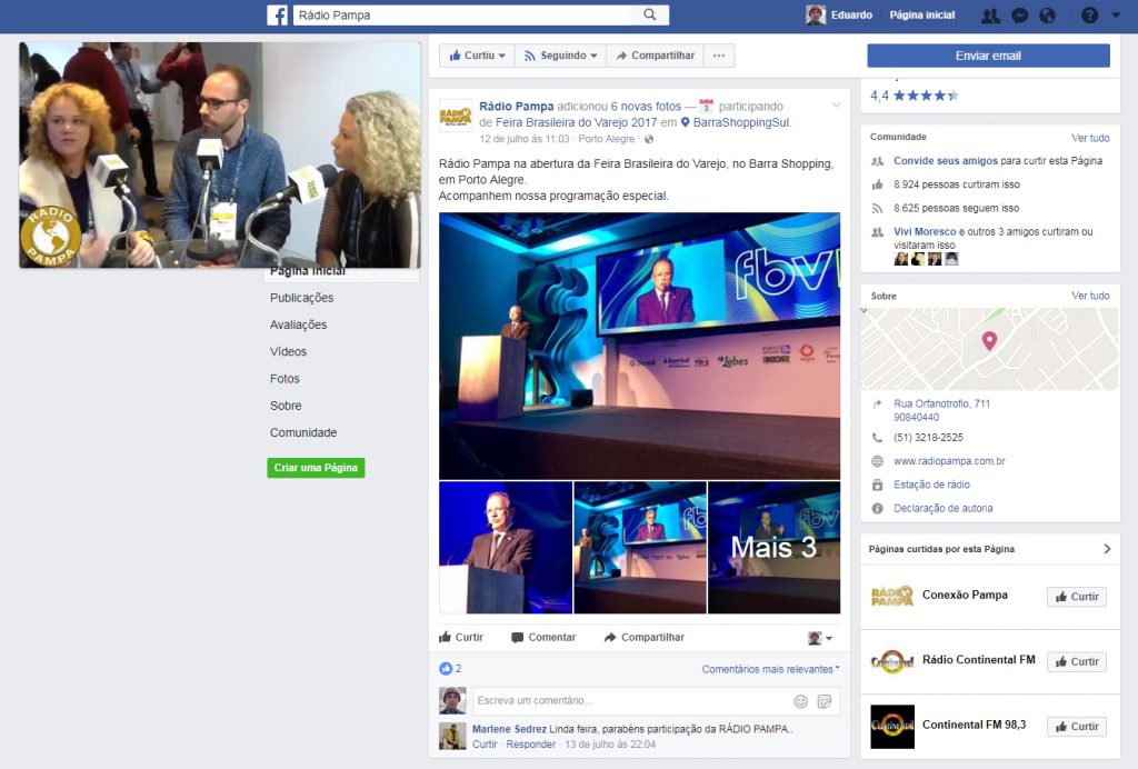 Fanpage Rádio Pampa no Facebook: Entrevistas ao vivo e cobertura completa do evento.